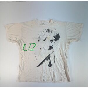 Vintage 80s U2 Band T-Shirt Single Stitch Bono Graphic White Large Made in Italy
